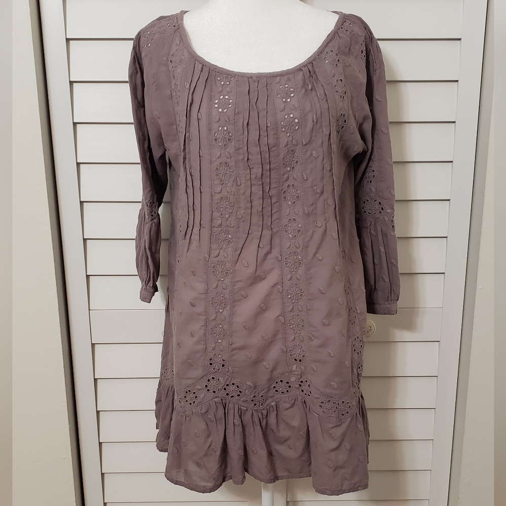 Zara Boho Dress in Cotton Brodery Anglaise Pewter color